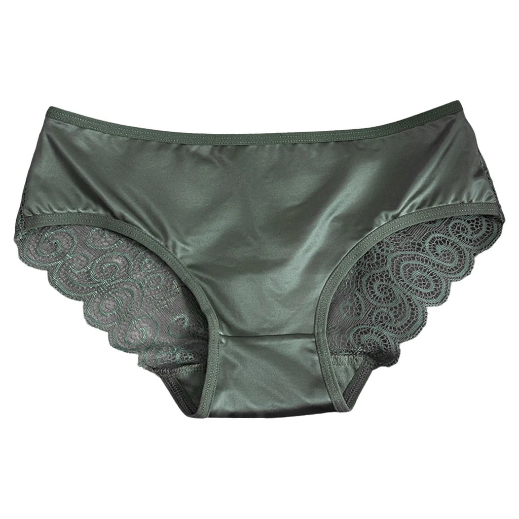 Yellow Women's Panties Silk Satin Underwear Lace Sexy Lingerie Breathable Mid Waist Female Briefs Comfortable Panty Underpants