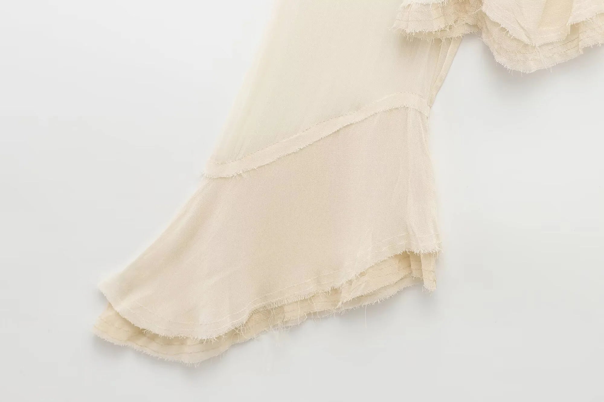 Spring New Product Spicy Girl High End Layered Decoration Romantic Style Translucent Trumpet Sleeve Shirt