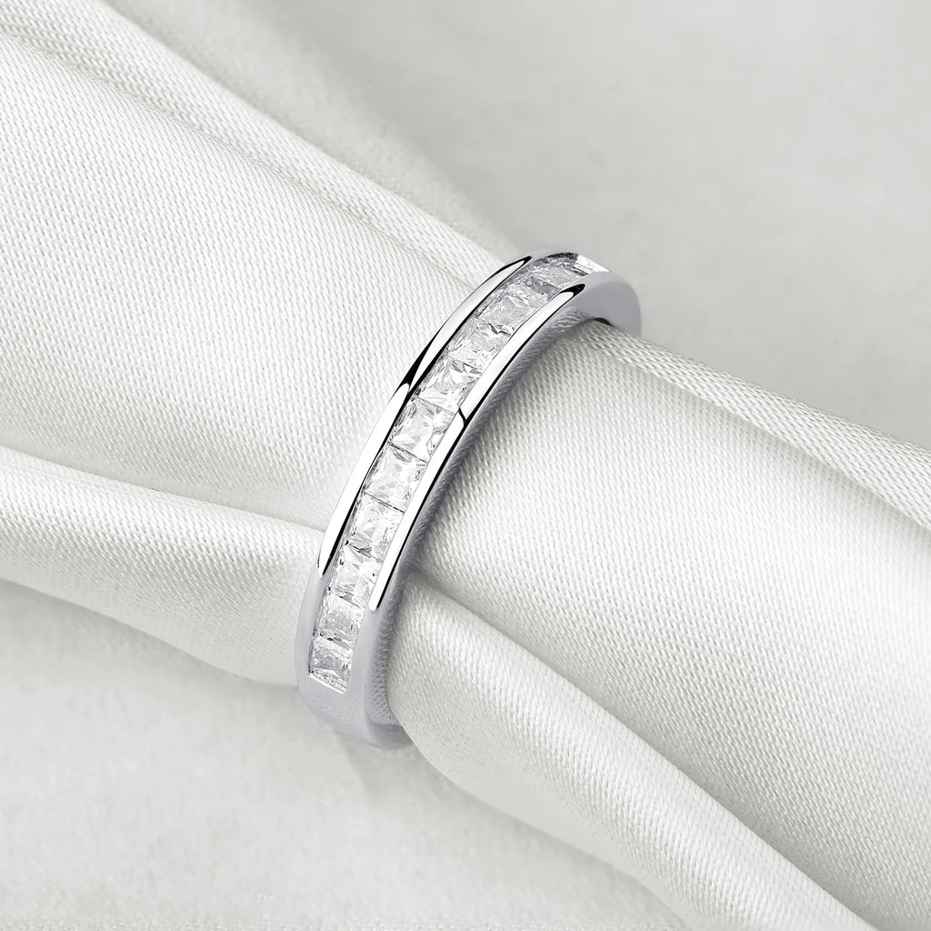 Newshe 925 Silver Wedding Bands for Women Princess AAAAA Cubic Zircon Diamond Stackable Eternity Finger Rings Quality Jewelry