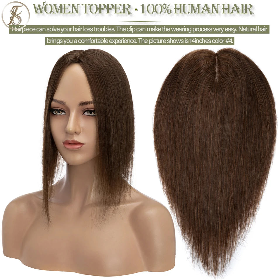 TESS 10x12cm Hair Toppers Natural Hair Wigs 3.5x9cm Women Topper Human Hair Clip In Hair Extensions Blonde Brown Women Hairpiece