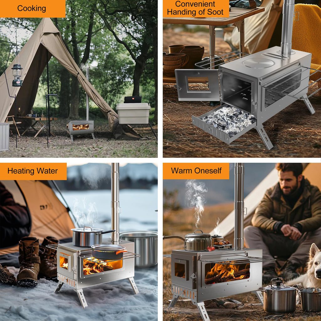Wisfor Portable Hot Tent Stove,Wood Burning Stove for Camping, Tent Stove With View Glass, Large Stainless Steel Camping Stove