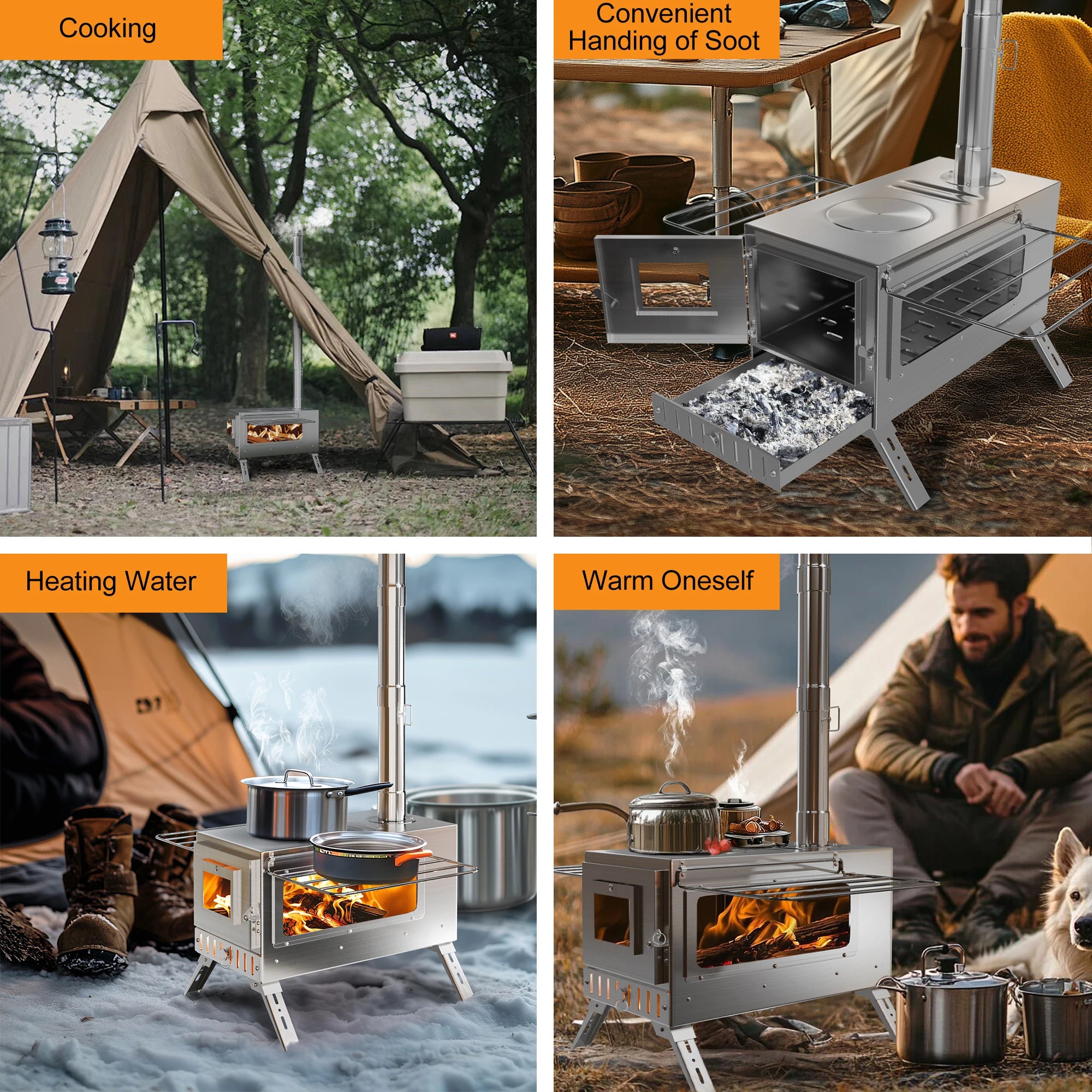 Wisfor Portable Hot Tent Stove,Wood Burning Stove for Camping, Tent Stove With View Glass, Large Stainless Steel Camping Stove