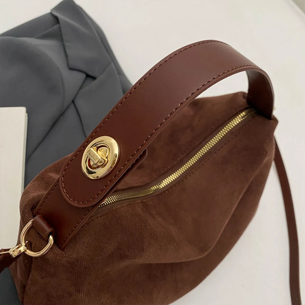 Fashion Autumn Winter Big Boston Tote Soft Matte Suede Cow Leather Women's Handbag Shoulder Crossbody Bag For Women Grey Brown