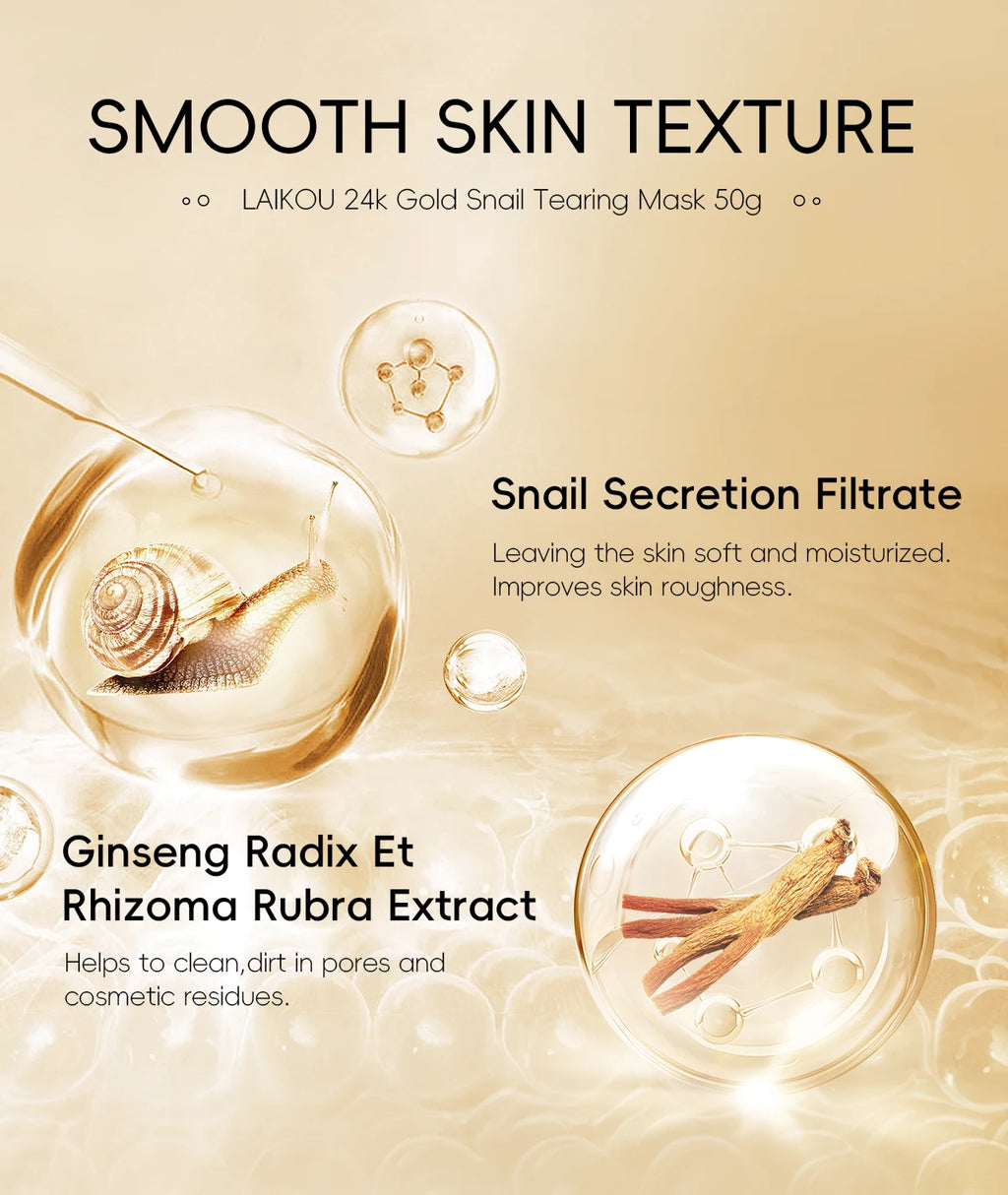 LAIKOU 24K Gold Snail Peel-Off Mask 3PCS Deep Cleansing Pore Tightening Blackhead Removal Detoxifying Facial Treatment 50g