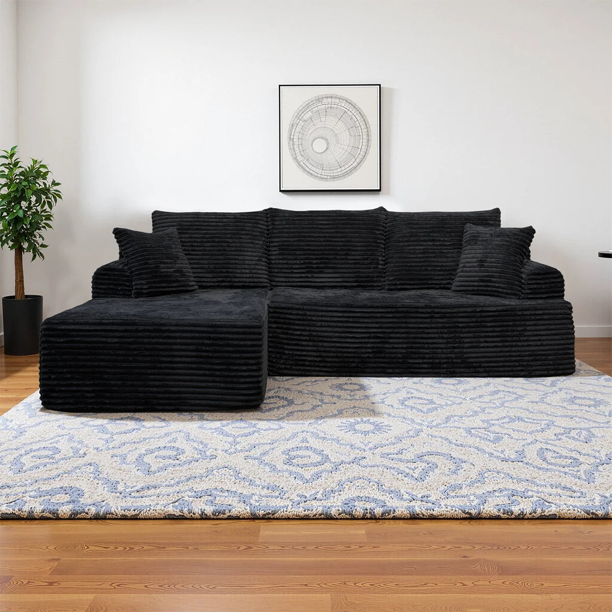 95" L-Shaped Sofa Chaise, No Assembly Required, Rabbit Fleece Upholstery, Ultra Soft & Comfortable, Ready to Use Out of the Box