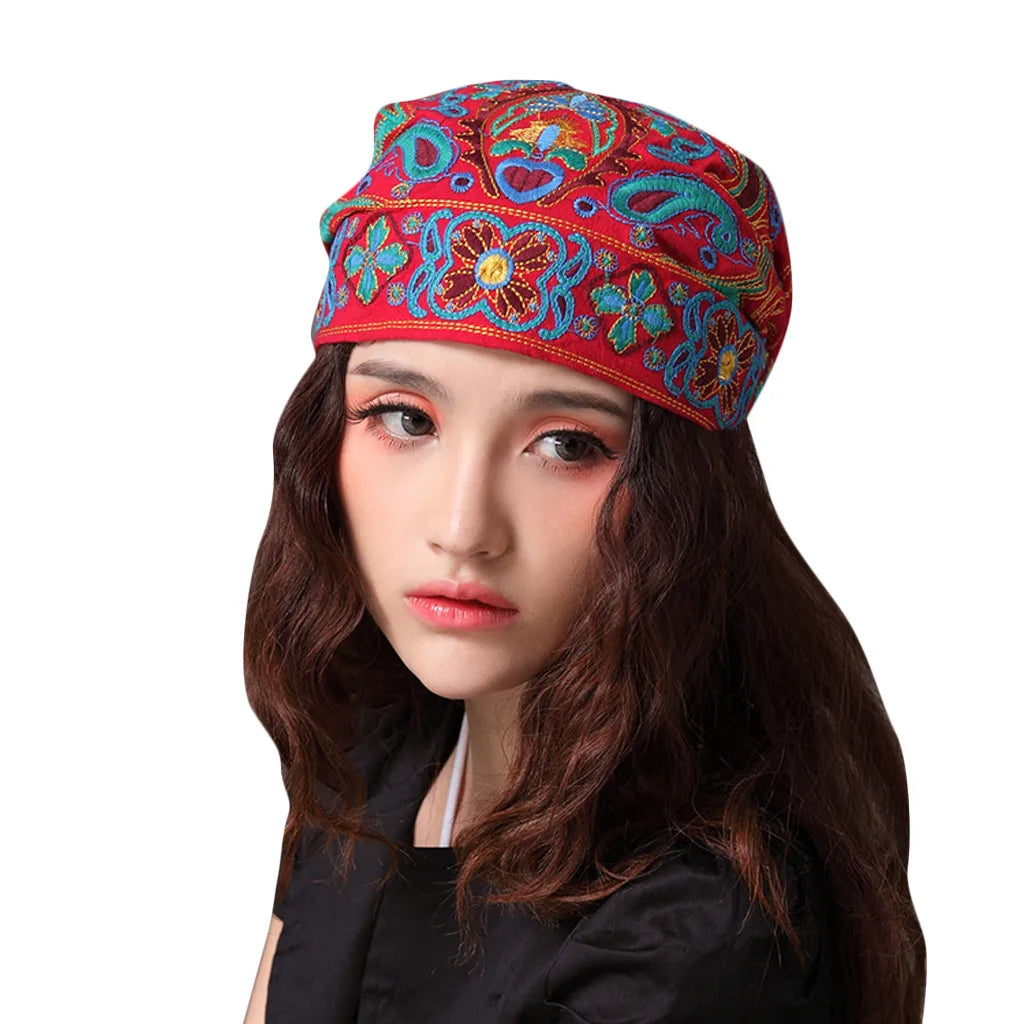 Women Mexican Style Ethnic Vintage Embroidery Flowers Hat Red Print hats for women Beanies Hats