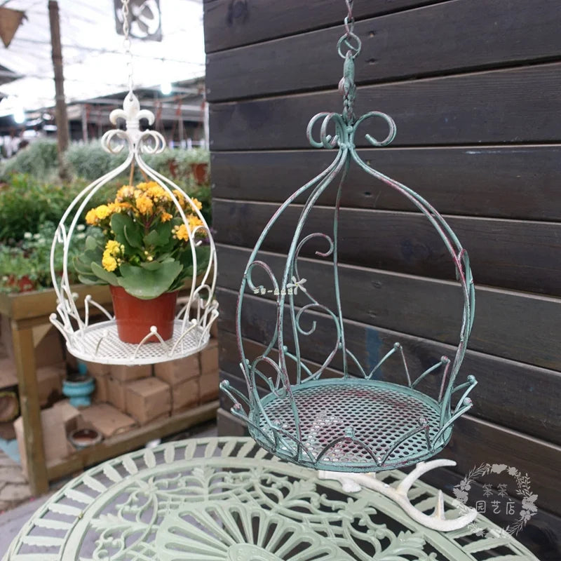 European style iron hanging basket indoor balcony hanging hanging basket outdoor garden courtyard succulent flower pot rack