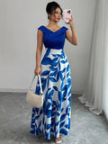 Elegant Short-sleeved Dress For Women Spring Summer Fashion Printing Waist-tightening Patchwork Loose Casual Dresses Female