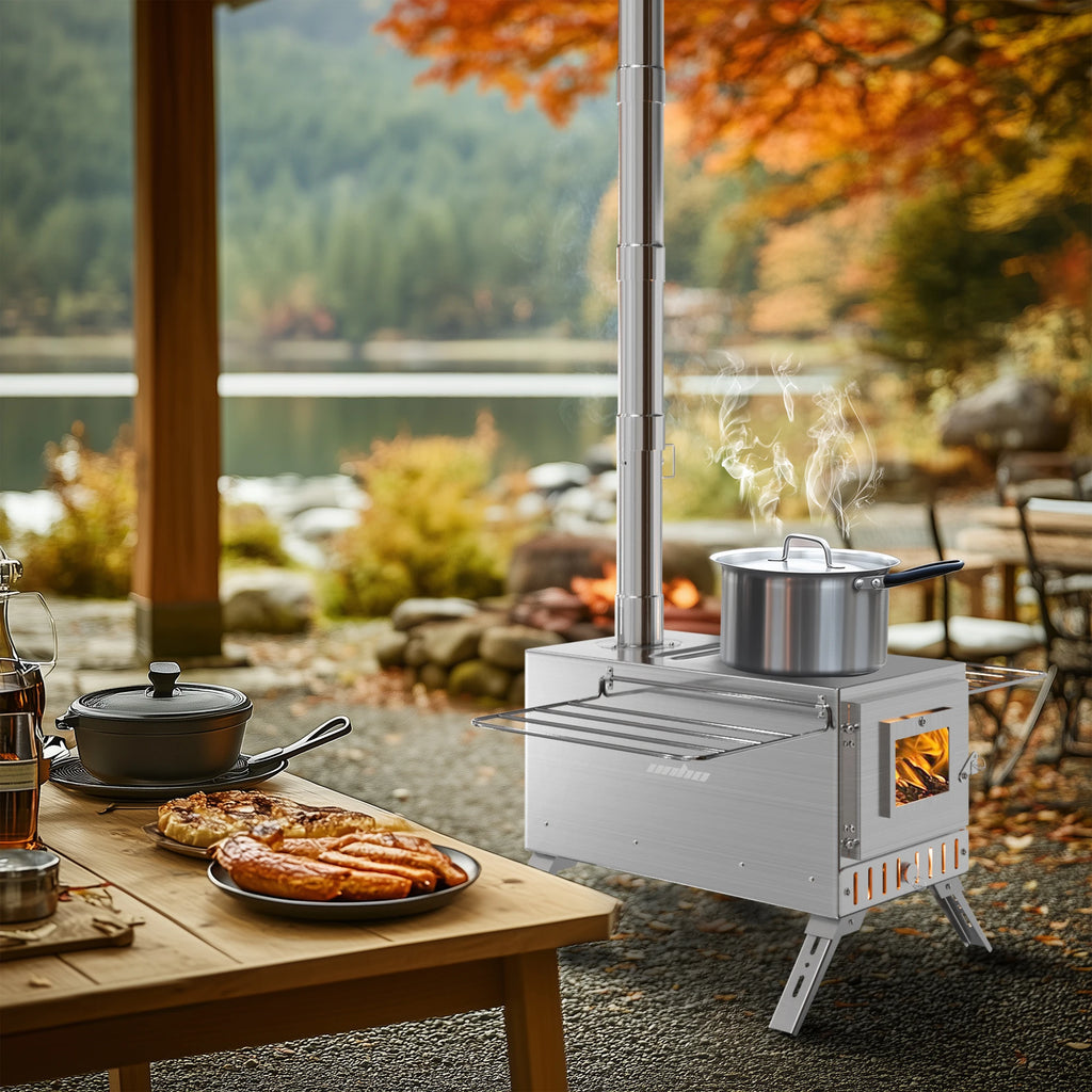 Wisfor Portable Hot Tent Stove,Wood Burning Stove for Camping, Tent Stove With View Glass, Large Stainless Steel Camping Stove