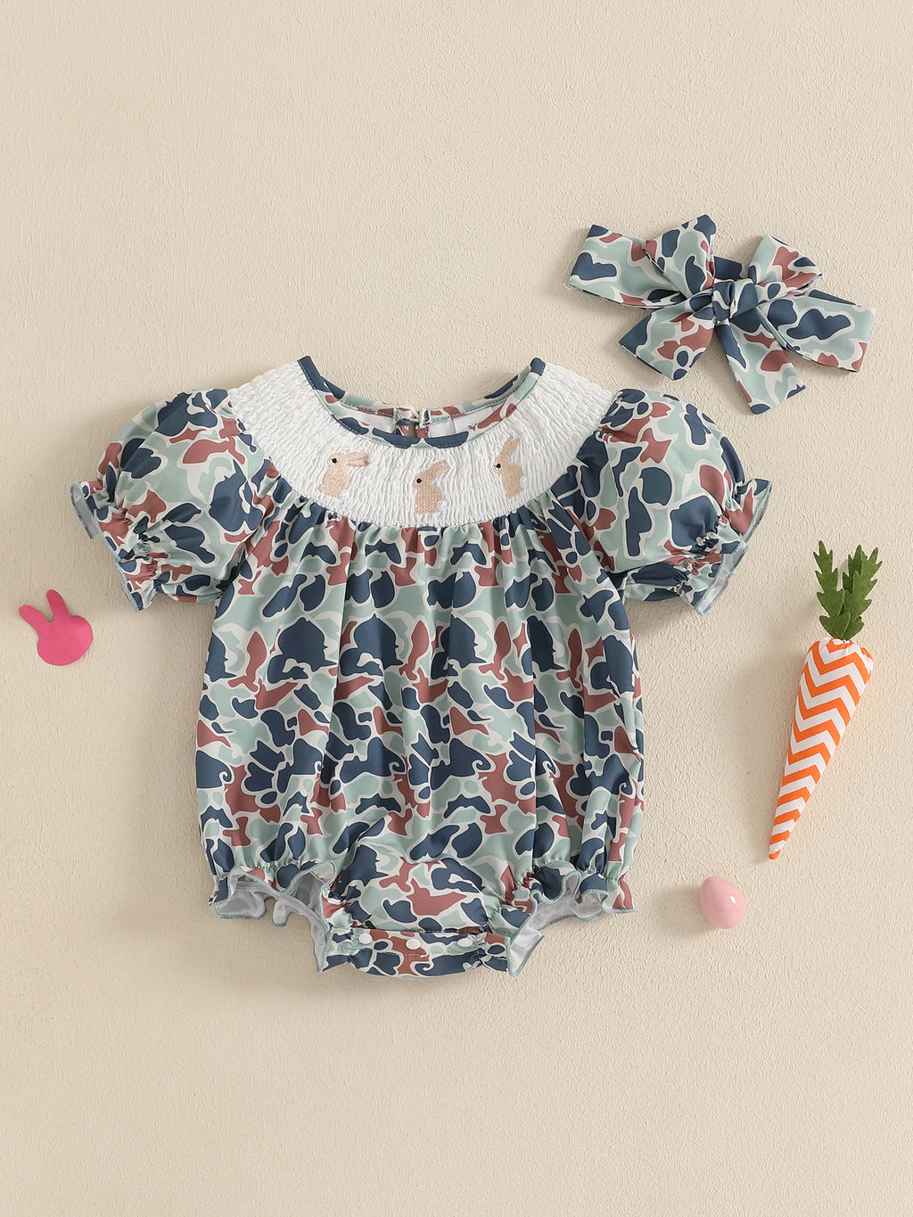 Toddler Girls Easter Outfits Bunny Embroidered Short Sleeve Rompers Round Neck Summer Jumpsuits Bodysuits for Infants