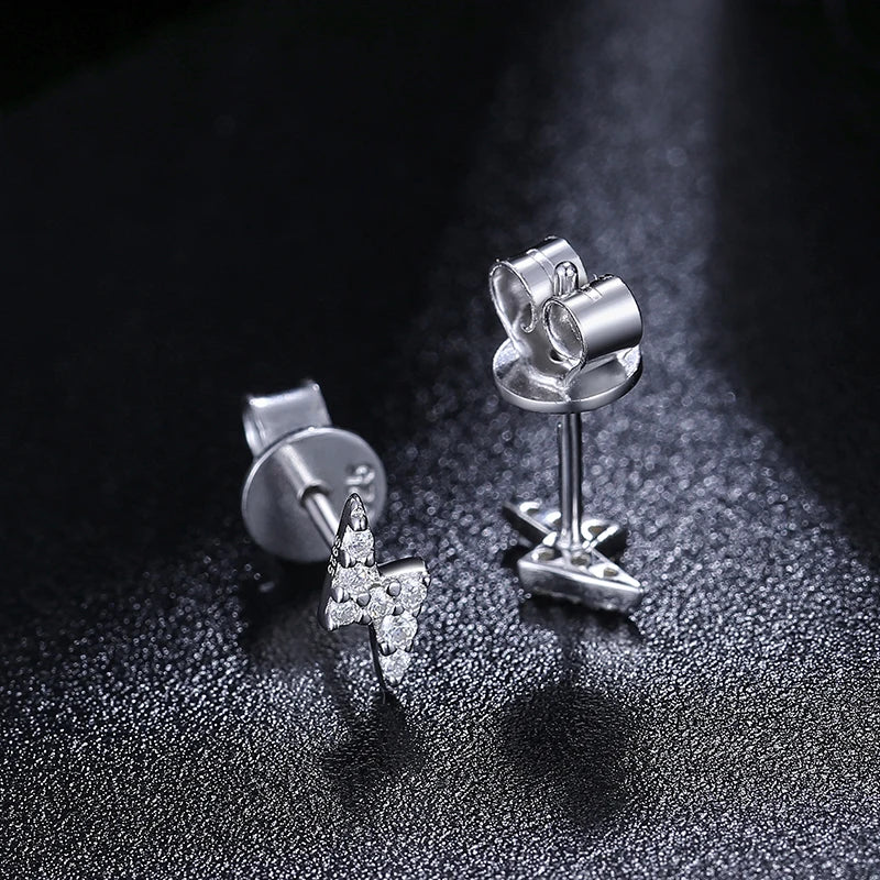 Tiny D VVS Black White Moissanite 925 Sterling Silver Fashion Lightning Stud Earrings Women Exquisite Student Girlfriend Jewelry