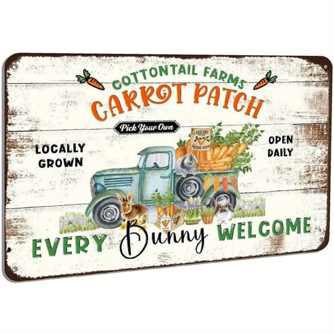 Easter Welcome Farm Sign - Every Bunny Welcome Aluminum Sign for Home Decor, Cafe, Bar, Party - 8x12 Inch