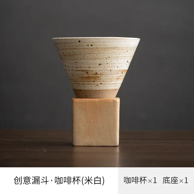 Coarse Pottery Creative Coffee Cup with Base Japanese Retro Conical Ceramic Cups Minimalist Latte Mug  Stoneware Master Teacup