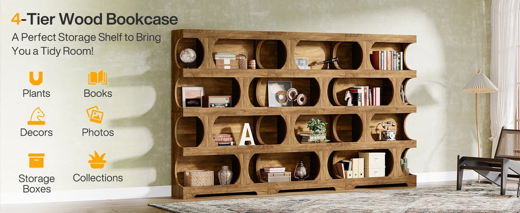 Tribesigns 71" Tall Bookcase, 4-Tier S-Shaped Bookshelf, Wood Decorative Storage Shelving, Modern Freestanding Display Shelves