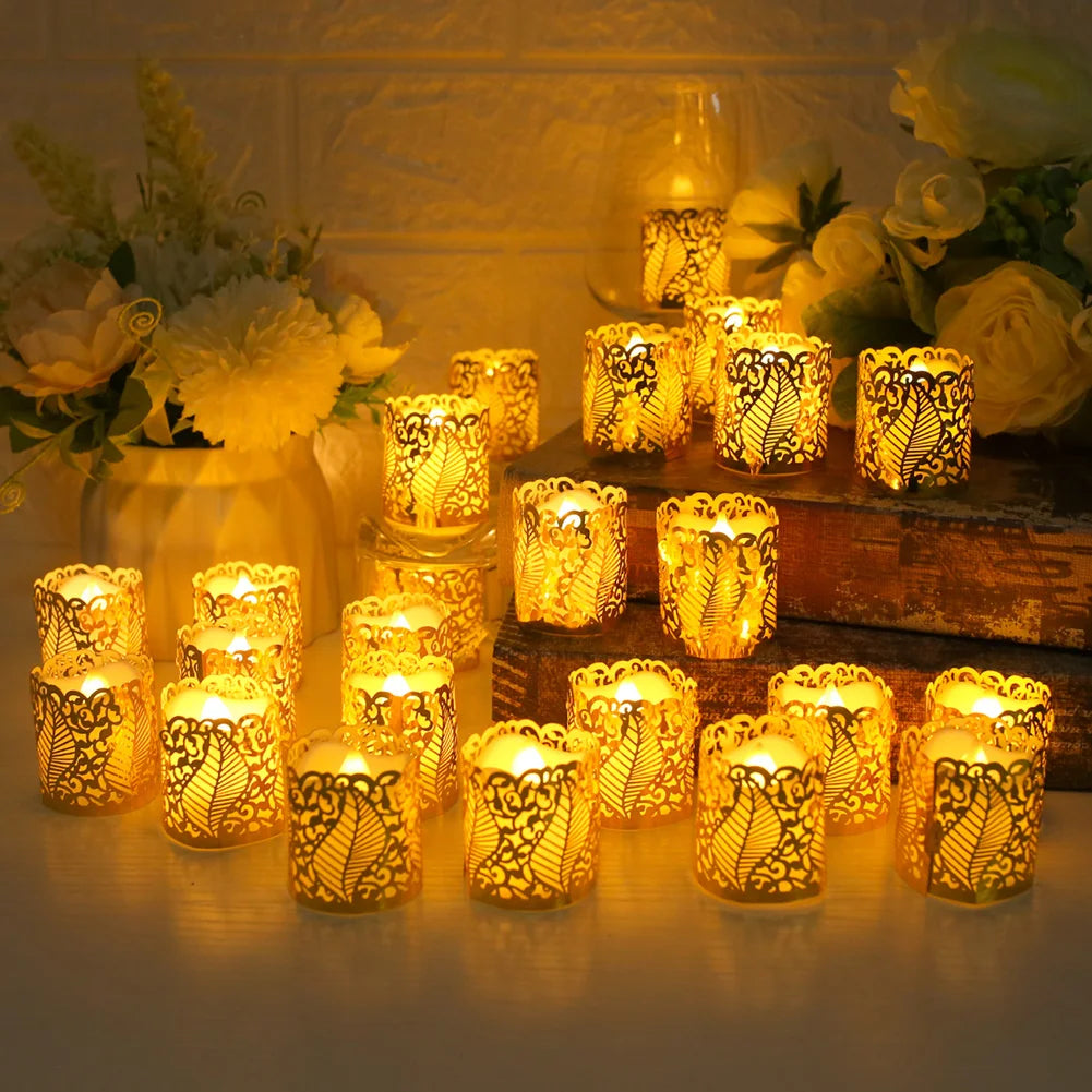 Flameless Tea Light Candles Battery Operated Votive LED Tealights with Paper Lampshade for Wedding Valentine Halloween Christmas