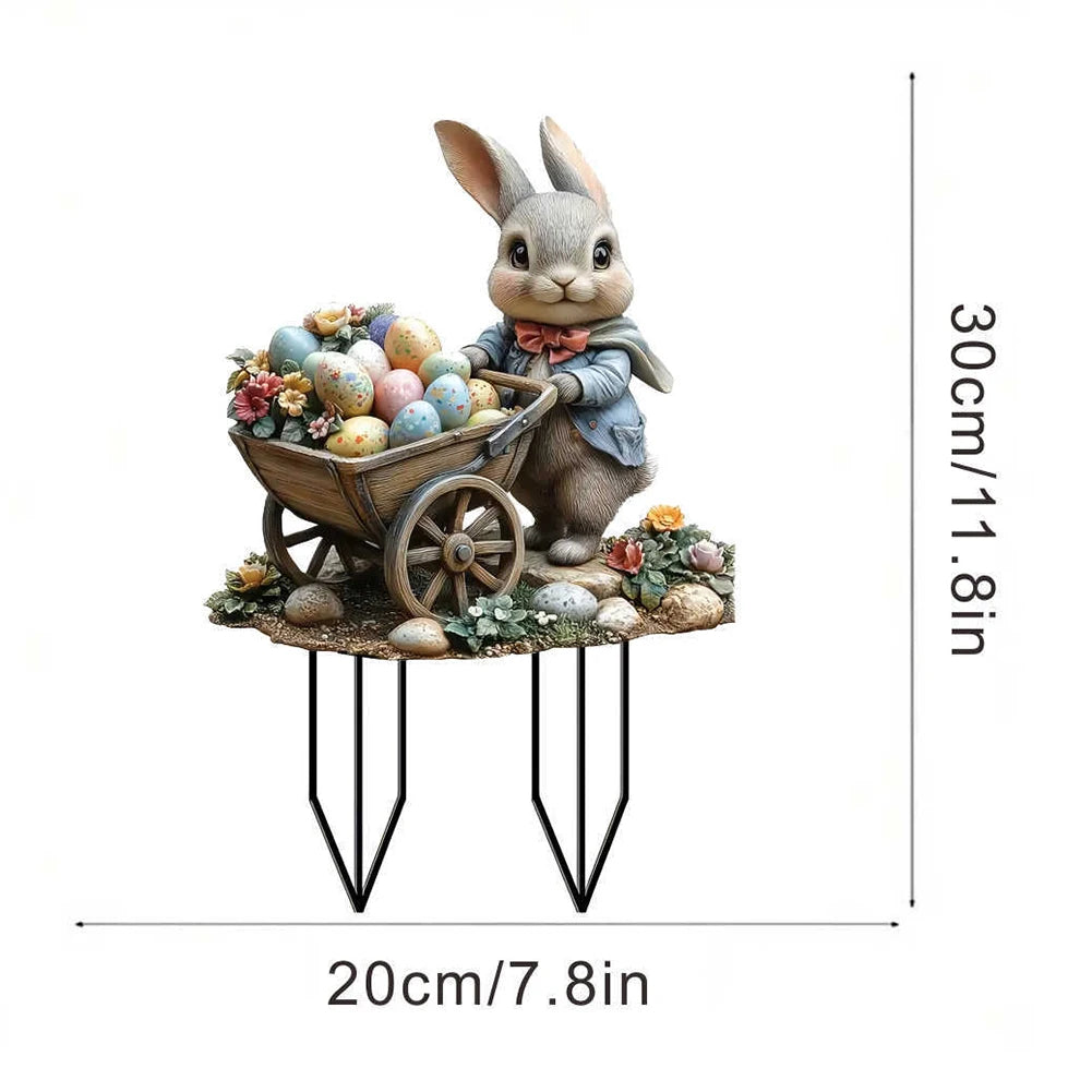 Easter Bunny Garden Stake Acrylic Easter Yard Sign 2D Flat Easter Rabbit Garden Signs for Easter Decorations