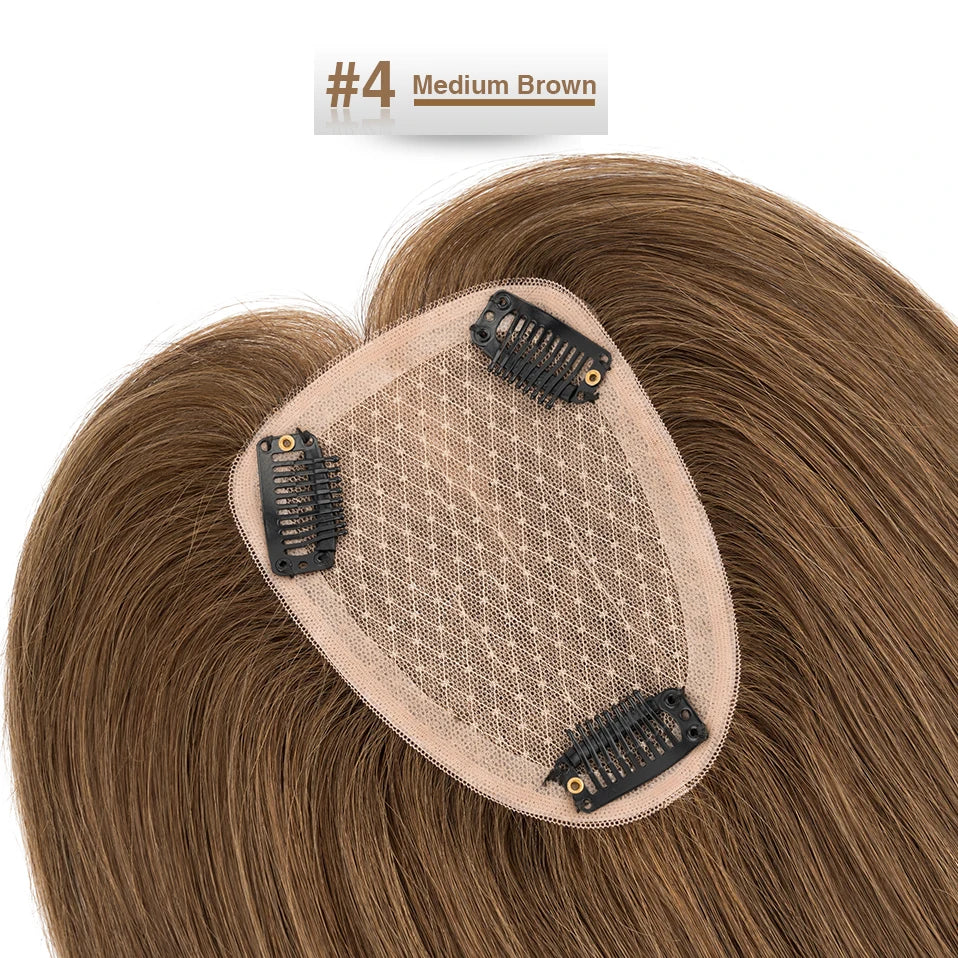 S-noilite 9x12cm Natural Hair Clip-In Hair Extension Toppers Human Hand Hook Hairpiece 10' 16' Reverse Hair Clip Wigs