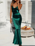 Romagic Green Cowl Neck Evening Dress Backless Long Luxury Stretchy Satin Sexy Burgundy Wedding Party Dresses Summer