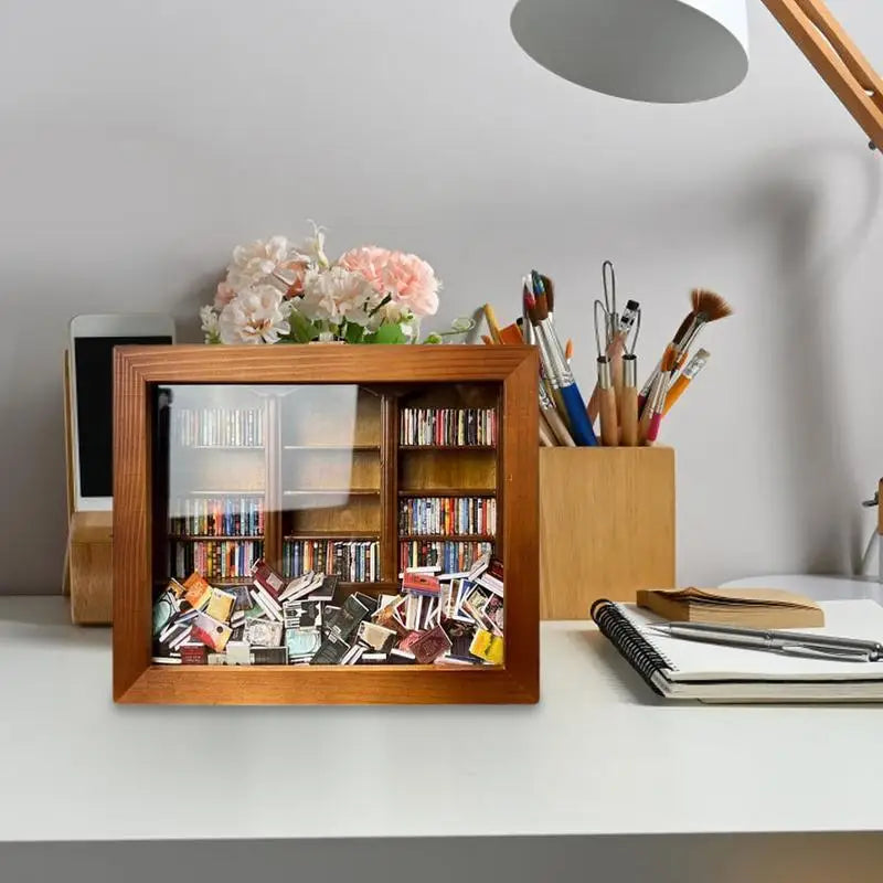 DIY Stress Reliever Wooden Library Tiny Library Wooden Bookshelf Display Case Cabinet Anti Anxiety Bookshelf Birthday Gift