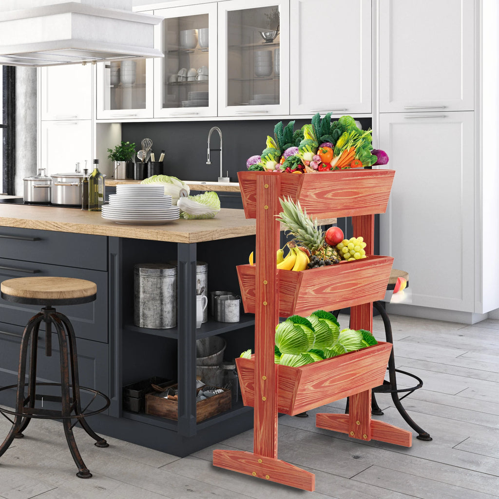 4 Tier Vertical Raised Planter Box Elevated Garden Bed Outdoor Wooden Herb Planter Ladder Vegetable Troughs
