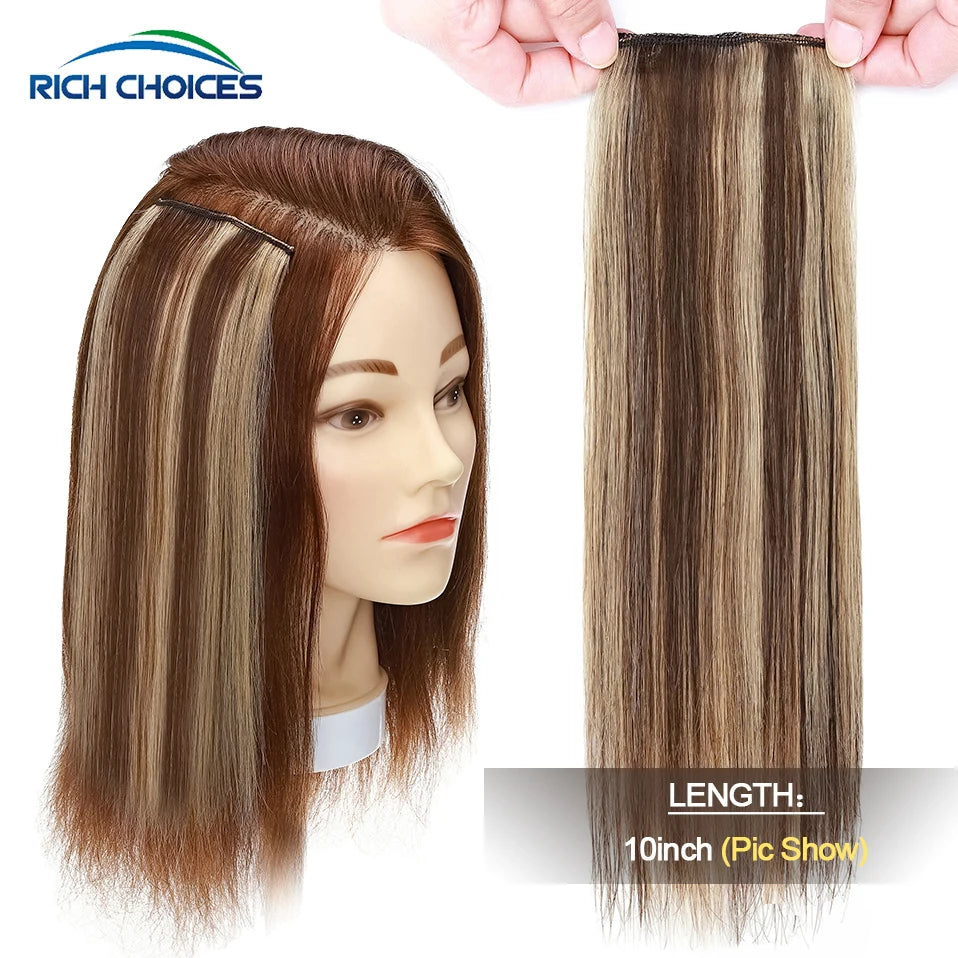 100% Human Hair Topper Invisable Straight Hair Pads Clip In One Piece 2Clips Increase Hair volume Hair Extensions Top Side Cover