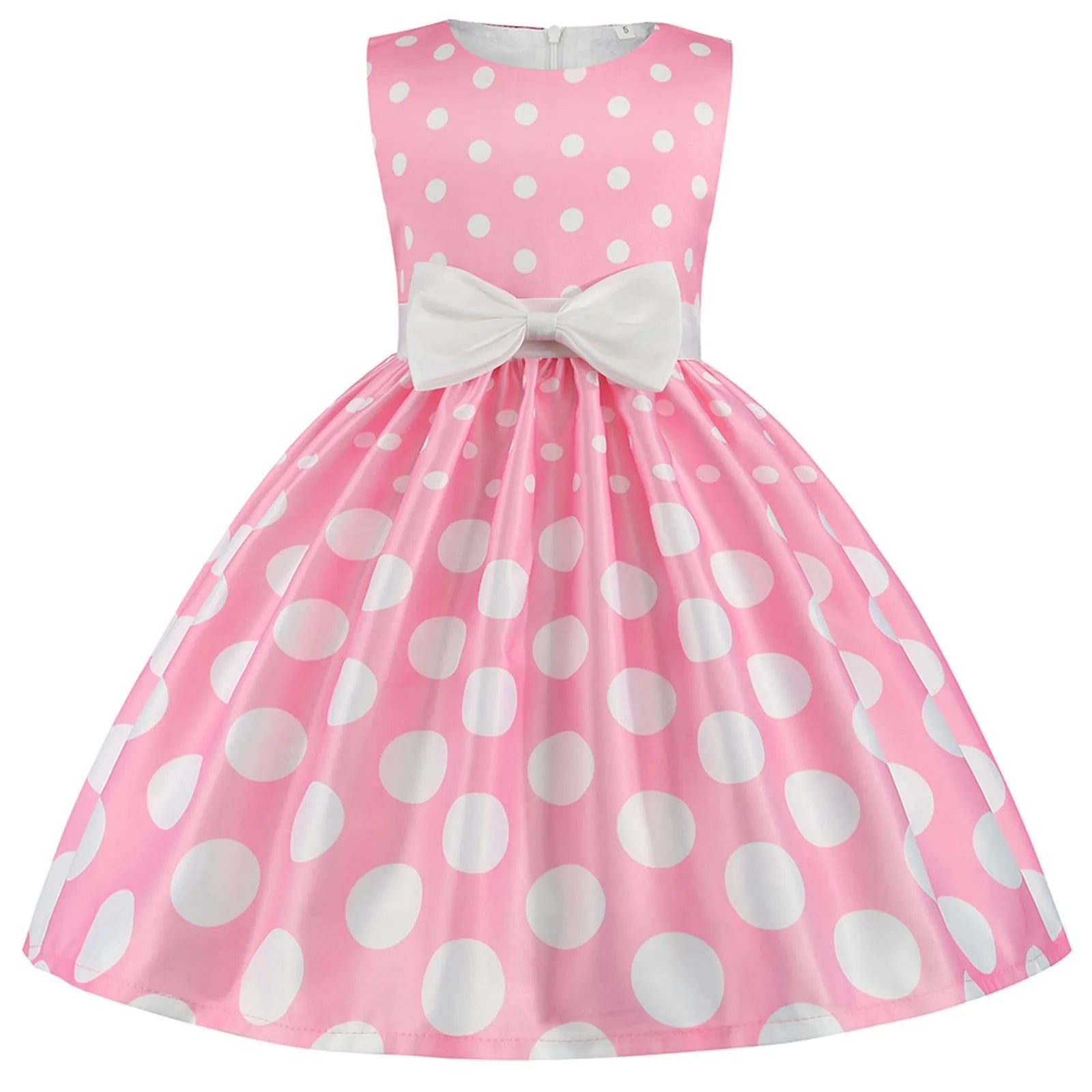 Kids Girls Vintage Dress Easter Polka Dots Print Dress Daily Birthday Dress Short Sleeve 1950s Princess Dress