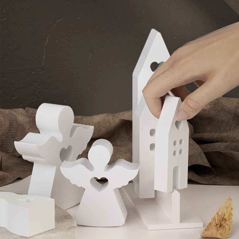 7Pcs Easter Silicone Molds House Rabbit Angel Resin Molds Casting Moulds for DIY Candle Candy Chocolate Soap