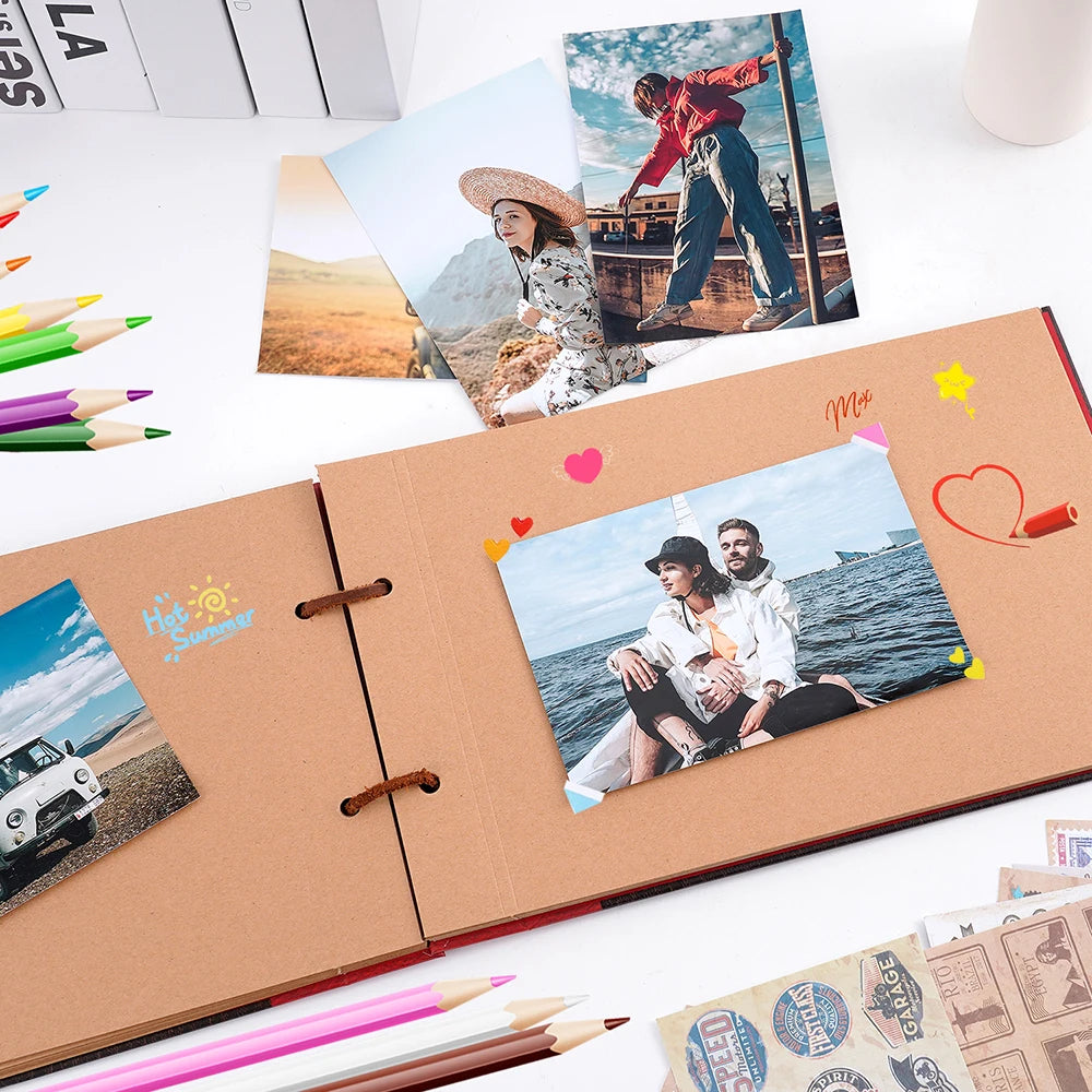 80 pages Our Adventure Book Scrapbook Photo Album 3d Retro Embossed Letter Hard Cover Friends Family Memo ry Book 11.9x7.6 Inch