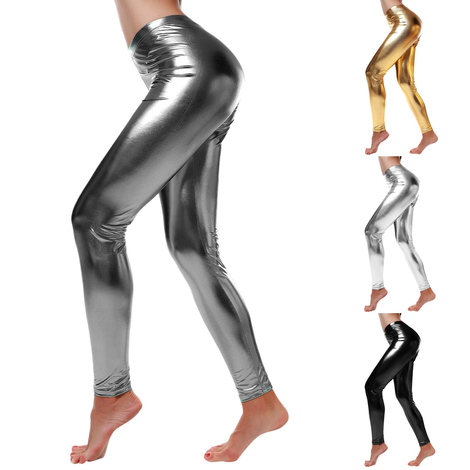 New In Leggings For Women Tummy Control Faux Leather Leggings Wet Look Metallic Waist Legging Pants Trousers Sports Leggings