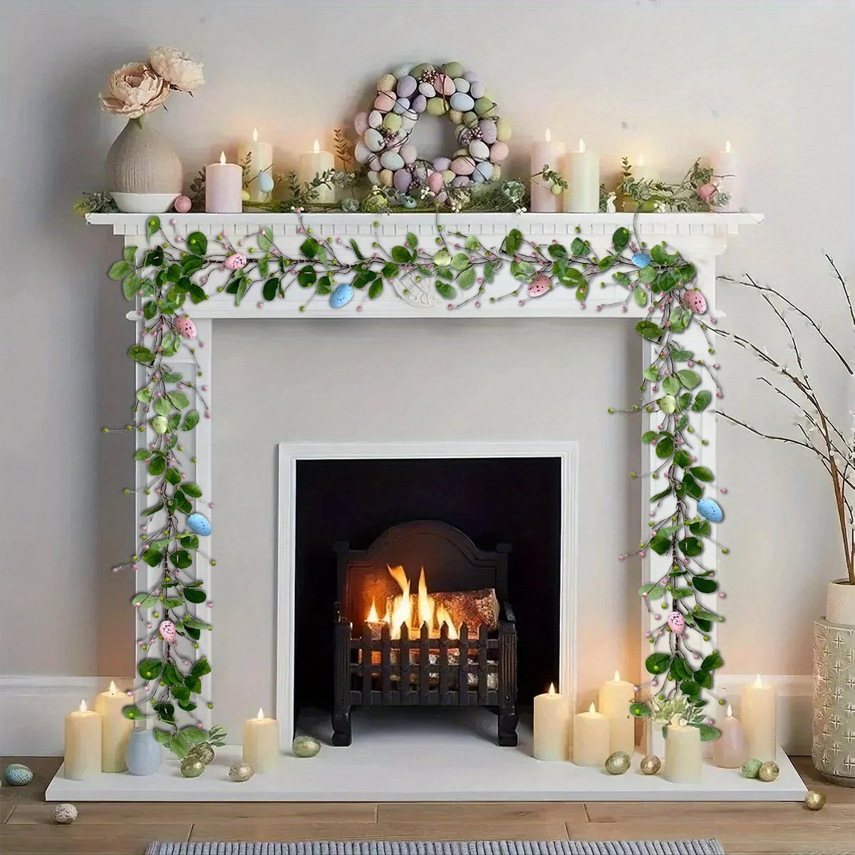 6.2ft Long Artificial Easter Egg and Mixed Berry Garland Hanging Rustic Spring Garland Pastel Easter Garland Vine String