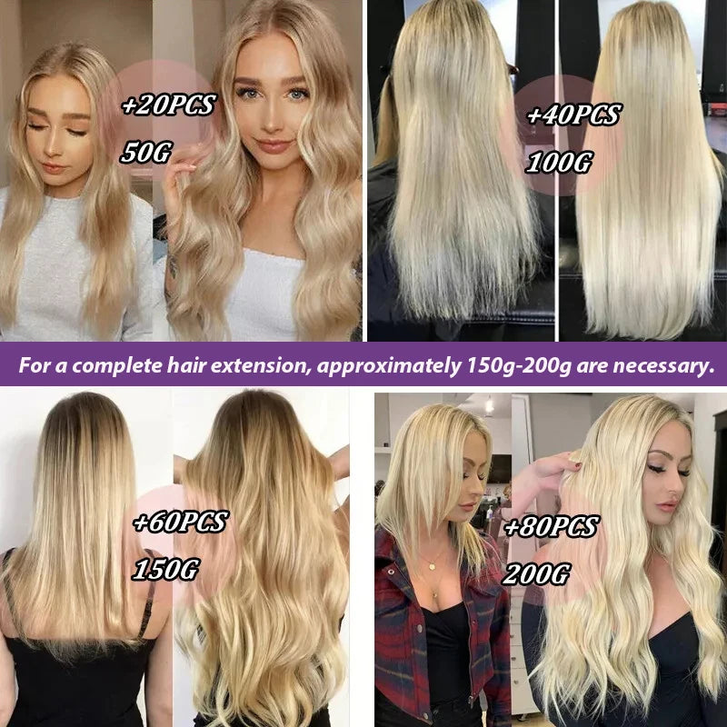 Body Wave Tape In Human Hair Extensions 20Pcs/Pack Seamless Skin Weft Tape Ins 100% Human Hair Wavy Tape In Hair Extensions