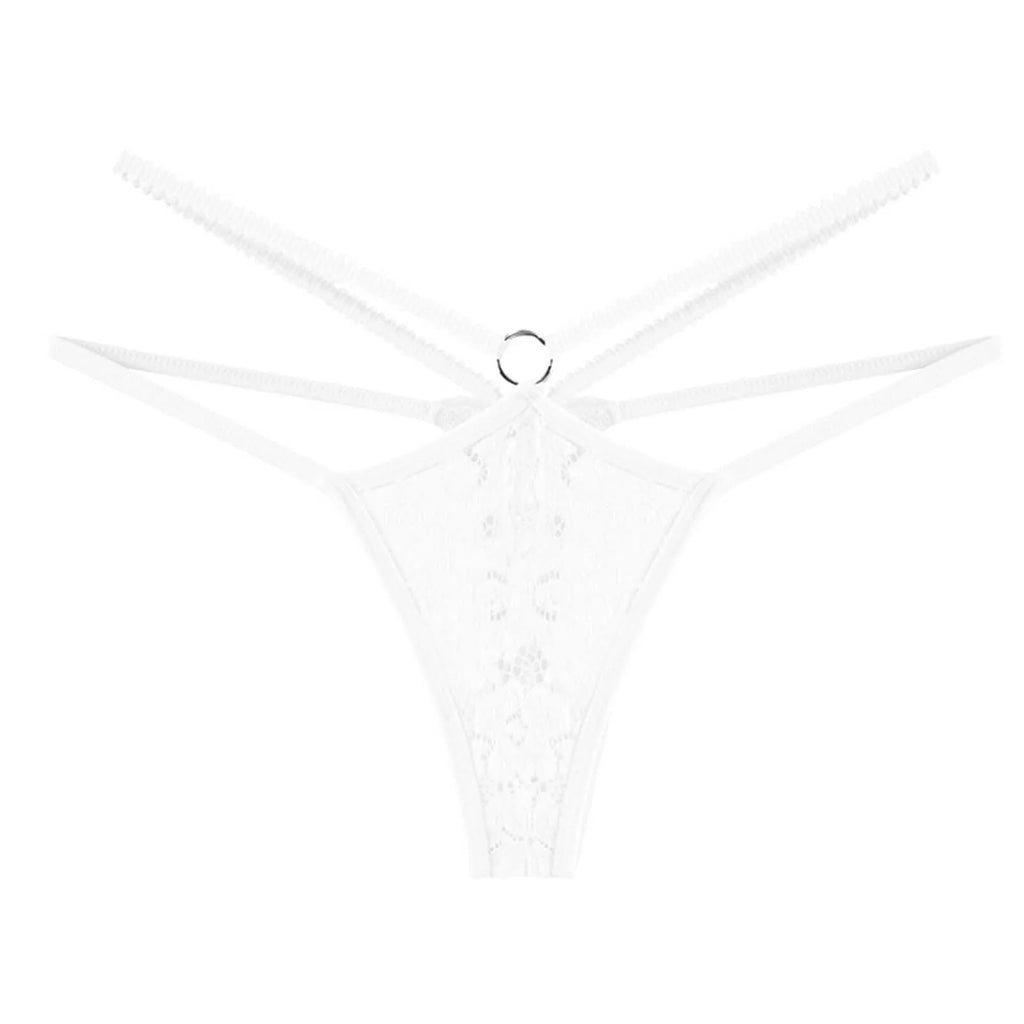 Women Strappy Hollow Briefs Underwear Ring Link Straps Low Rise Floral Lace Panties Ladies Translucent Sexy Underpants Lingerie