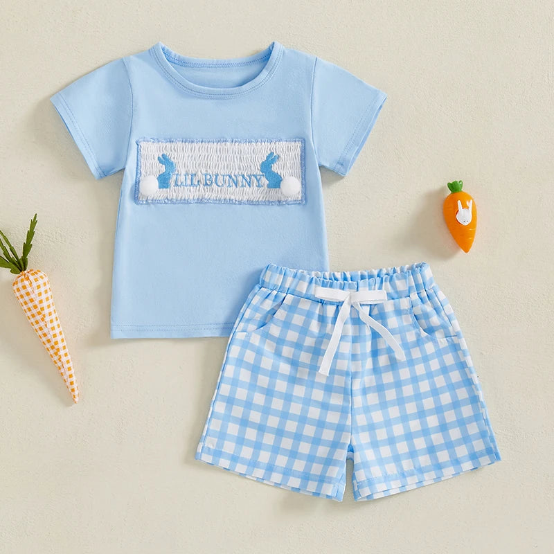 Adorable Baby Girl Easter Outfit Set with Short Sleeve Top and Plaid Shorts - Cute Toddler Spring Clothing Ensemble
