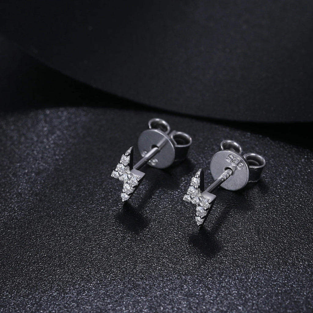Tiny D VVS Black White Moissanite 925 Sterling Silver Fashion Lightning Stud Earrings Women Exquisite Student Girlfriend Jewelry