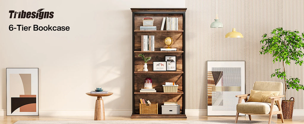 Tribesigns 6-Tier Bookcase, 71 Inches Industrial Bookshelves and Bookcases, Floor Standing 5 Shelf Display Storage Shelves