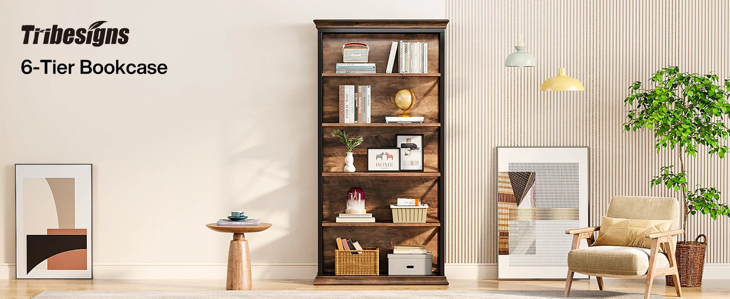 Tribesigns 6-Tier Bookcase, 71 Inches Industrial Bookshelves and Bookcases, Floor Standing 5 Shelf Display Storage Shelves