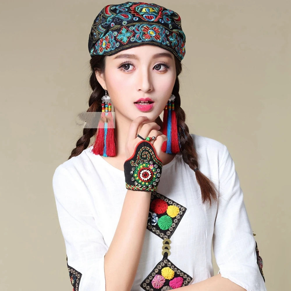 Women Mexican Style Ethnic Vintage Embroidery Flowers Hat Red Print hats for women Beanies Hats