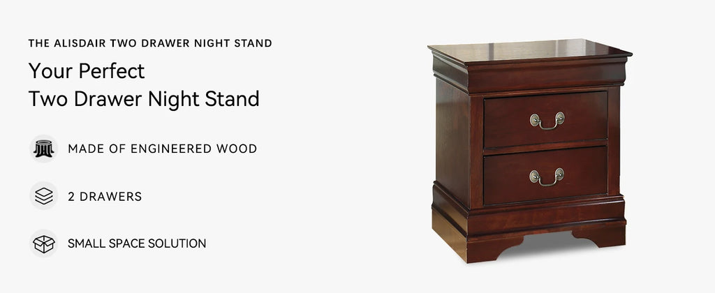 Signature Design by Ashley Alisdair Traditional 2 Drawer Dark Brown Nightstand 23.75 Tall Ideal for Bedside Storage