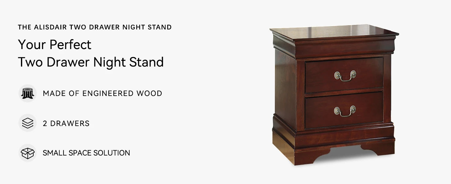 Signature Design by Ashley Alisdair Traditional 2 Drawer Dark Brown Nightstand 23.75 Tall Ideal for Bedside Storage