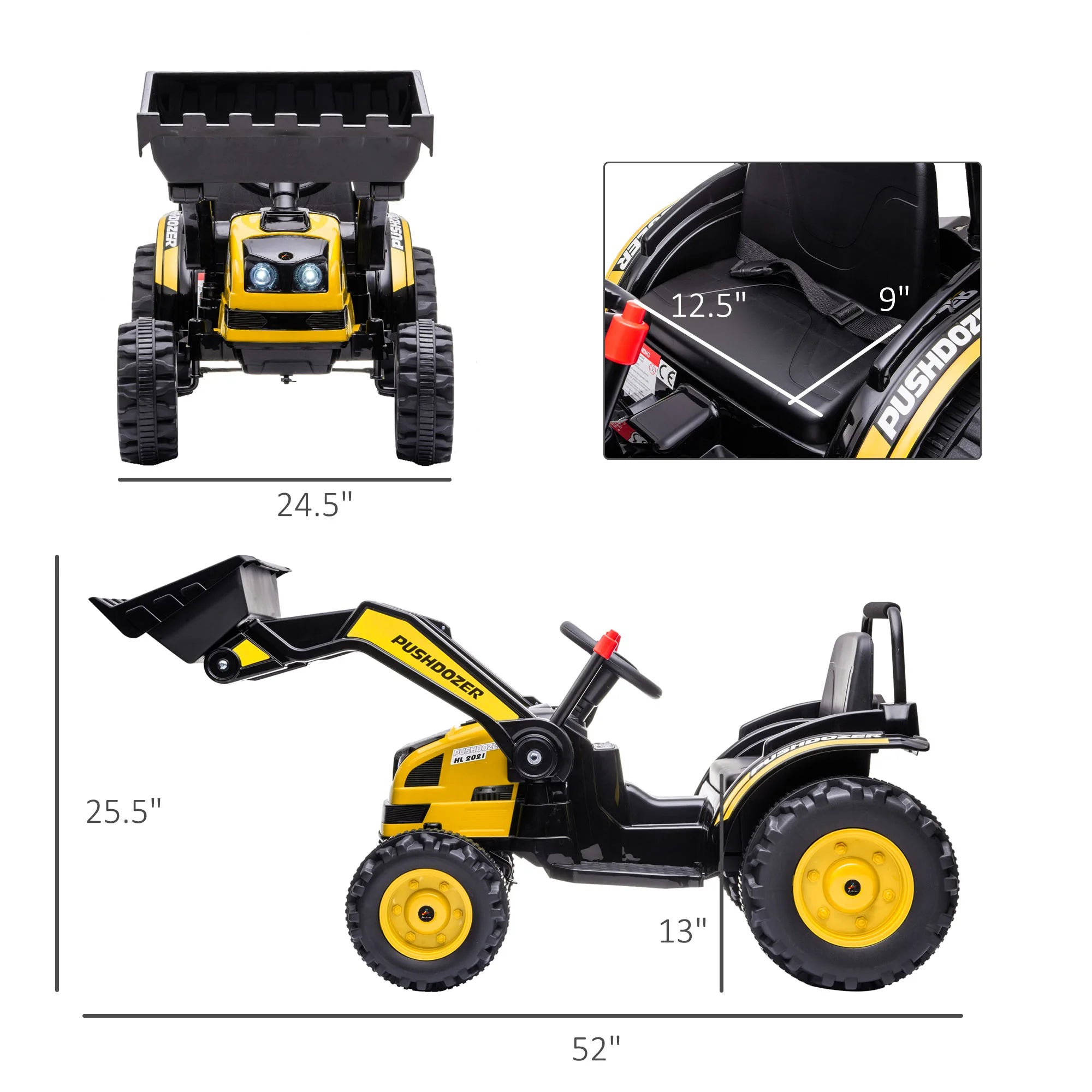 Electric Kids' Ride-On Construction Excavator, Rechargeable Tractor Toy, Yellow
