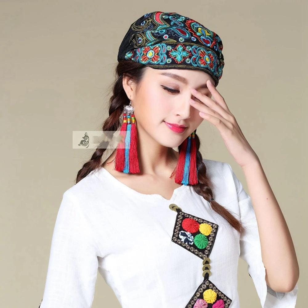 Women Mexican Style Ethnic Vintage Embroidery Flowers Hat Red Print hats for women Beanies Hats