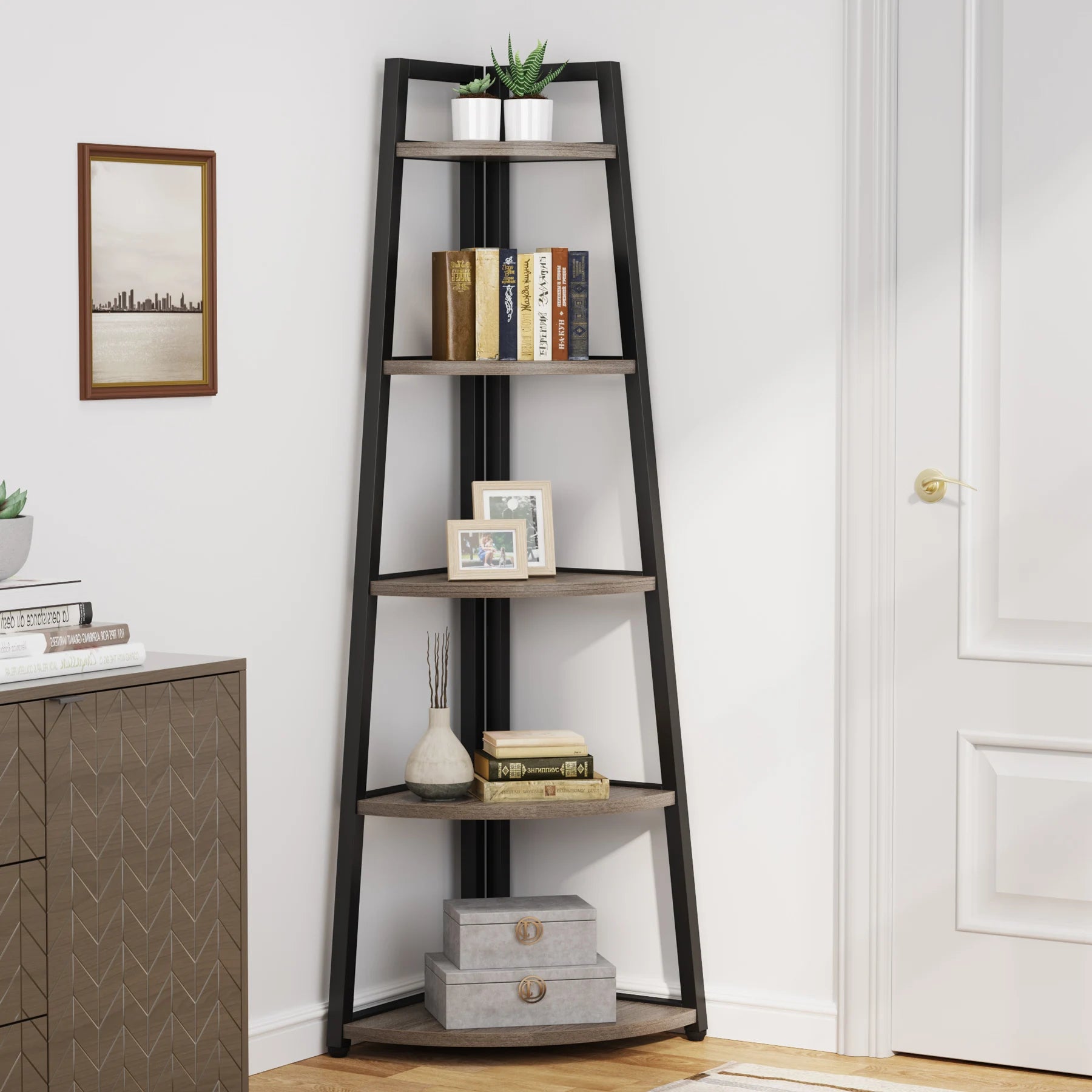 Tribesigns Bookcase Corner Book Shelf Rack Wood Bookshelf Storage Shelves