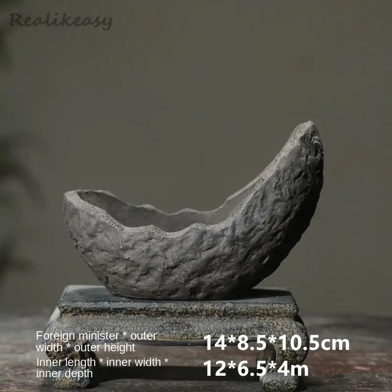 Chinese Purple Sand Flower Pot Creative Handmade Moon shaped Flower Pot Ceramic Bonsai Pot Home Desktop Decoration Pot 1PCSLE655