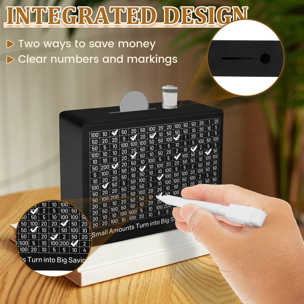 Wood Piggy Banks Cash Saving Box Piggy Bank with Saving Target Savings $500/$10000 Challenge Money Box for Adults Kids Money Box
