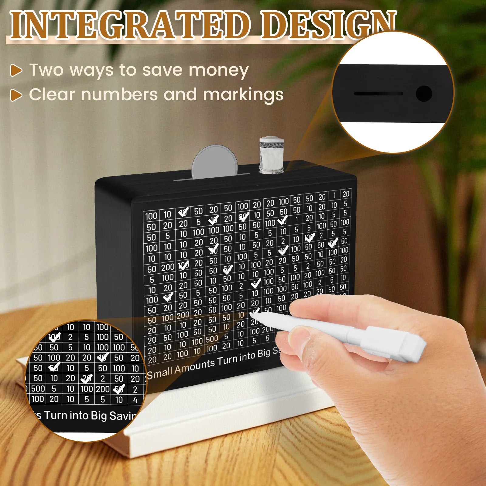 Wood Piggy Banks Cash Saving Box Piggy Bank with Saving Target Savings $500/$10000 Challenge Money Box for Adults Kids Money Box
