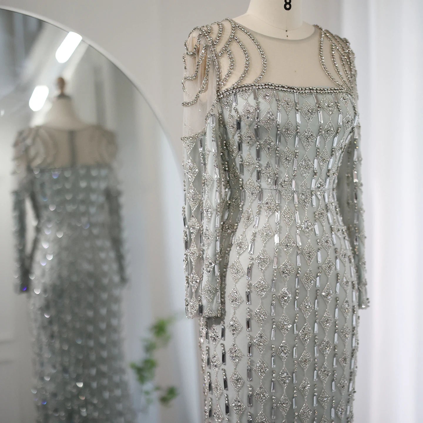 Sharon Said Luxury Sage Green Dubai Evening Dress Mermaid Muslim Long Sleeves Islamic Women Wedding Party Gowns SS398 Customized