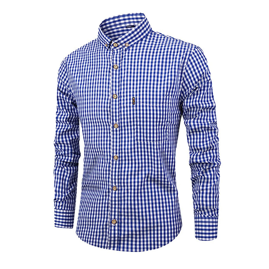Men'S Single Breasted Checkered Shirt Men Shirts Fall And Winter Men Shirts Breathable Cotton Long Sleeved Camisa Masculina