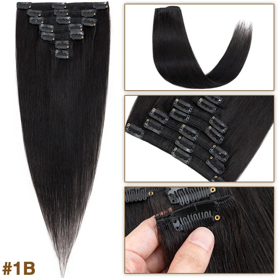 S-noilite 65g Clip In Hair Extensions Human Hair Natural Extension Hair Clips 7Pcs/Set 15"-22" Full Head Clip In Natural Hair
