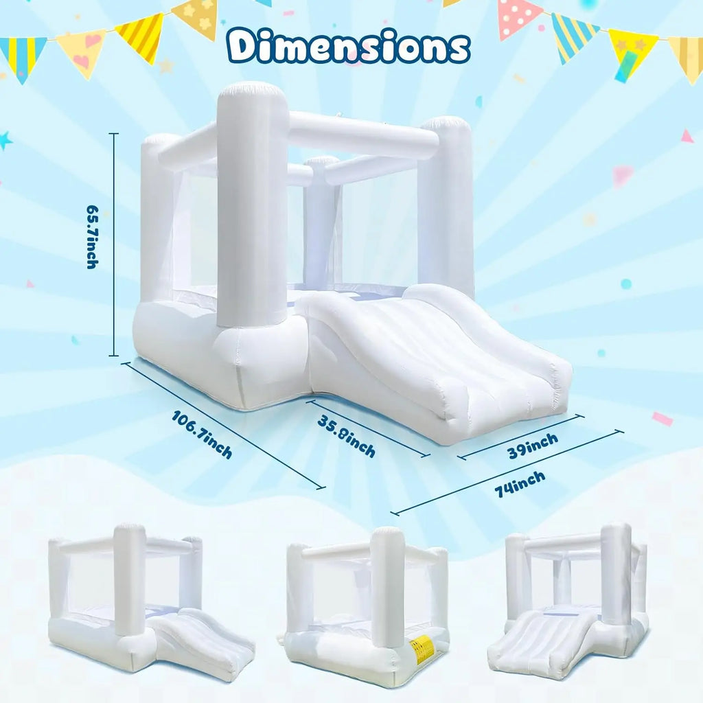 （This product is currently sold out） Inflatable White Bounce House With Slide Oxford Bouncy Castle Include Blower (without tarp)