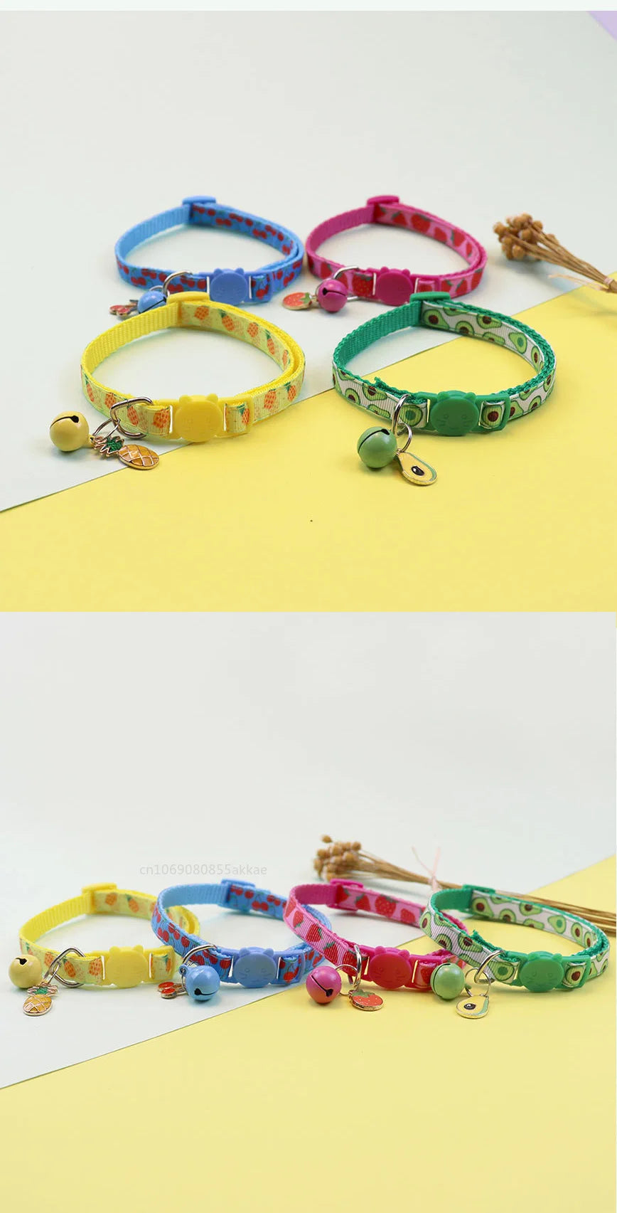 Pet Adjustable Webbing Fruit Cat Collar Breakaway Cute Neck Collar with Bell for Small Dogs Puppy Kitten Neck Accessories